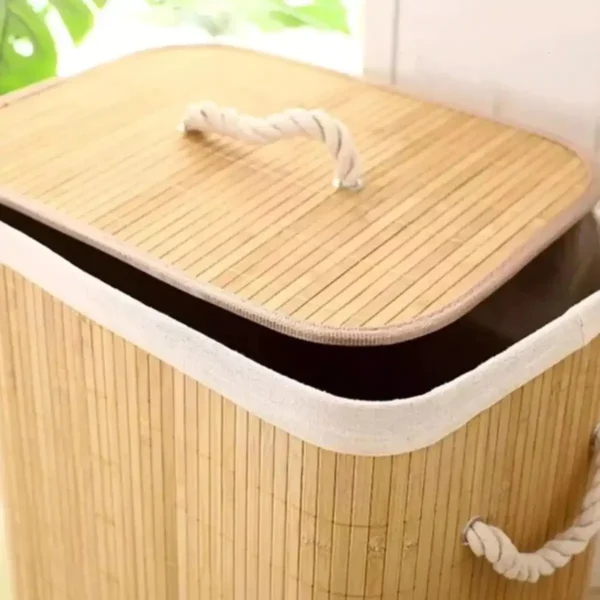 Cesto de Roupa Suja de Bambu Dobrável Organizador - Imagem 6
