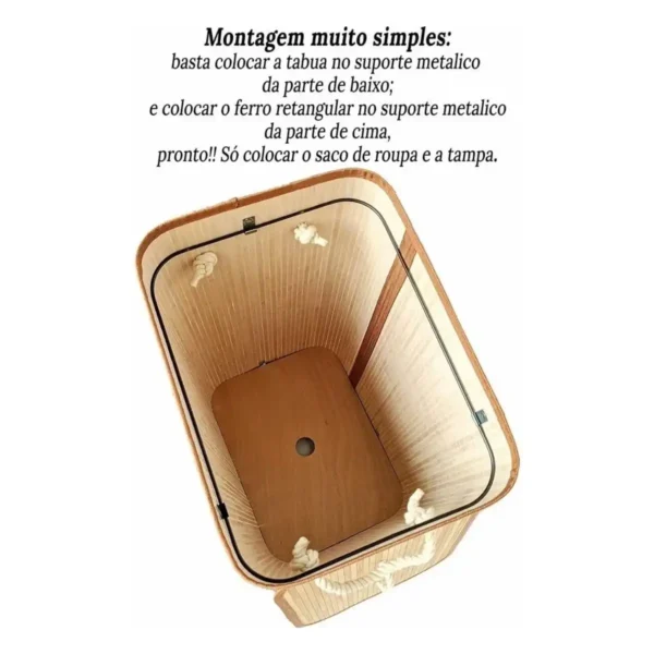 Cesto de Roupa Suja de Bambu Dobrável Organizador - Imagem 5