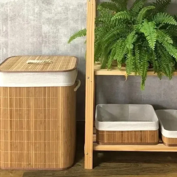Cesto Roupa Suja 70 LITROS de Bambu com Tampa Retangular - Imagem 4