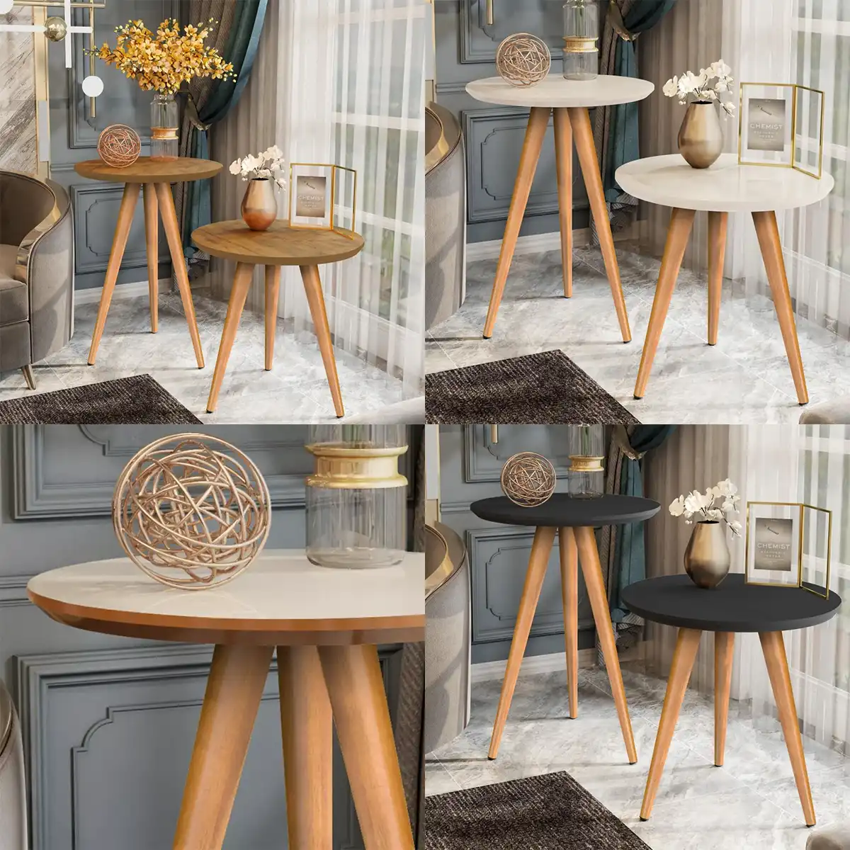 Mesa de Canto para Sala Classic Retrô com 3 Pernas