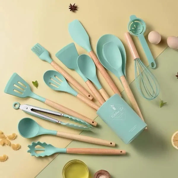jogo de utensílios de silicone Kit 5/12 Cabo de Madeira MasterChef - Imagem 3