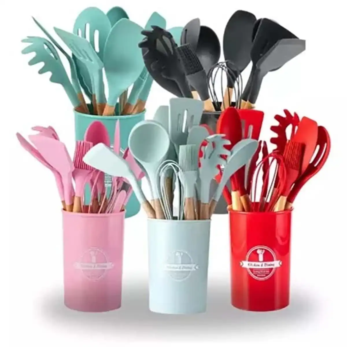 jogo de utensílios de silicone Kit 5/12 Cabo de Madeira MasterChef