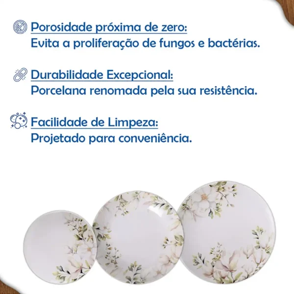 Aparelho de Jantar Magnólia Jogo Rasos, Fundos e Sobremesa - Imagem 7