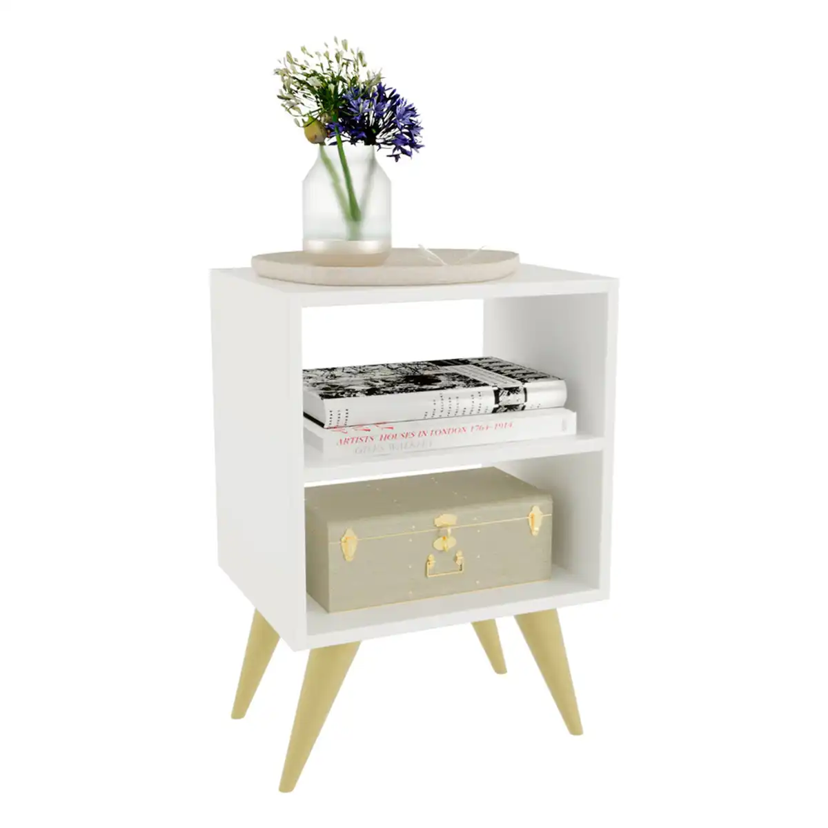 Mesa de Cabeceira Nicho Decoração Retro Palma Branco