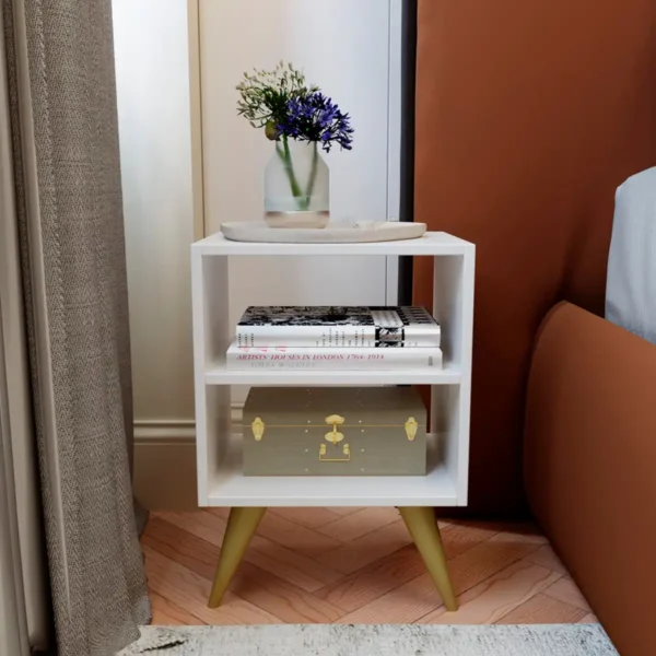 Mesa de Cabeceira Nicho Decoração Retro Palma Branco - Imagem 2