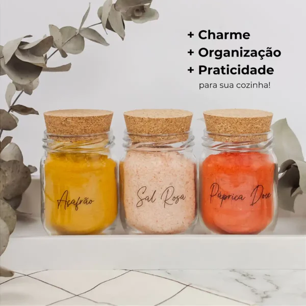 10 Potes para Temperos 200ml + Cartela com 28 Adesivos - Imagem 7