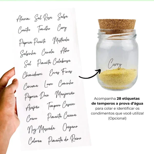 10 Potes para Temperos 200ml + Cartela com 28 Adesivos - Imagem 9