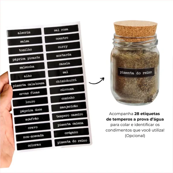 10 Potes para Temperos 200ml + Cartela com 28 Adesivos - Imagem 8