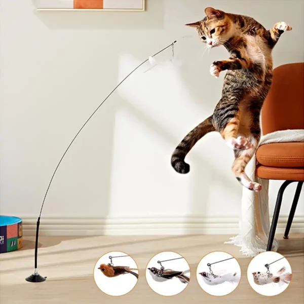 Brinquedo de Passarinho Interativos Gato Pena com Sino Vara que Joga - Imagem 3