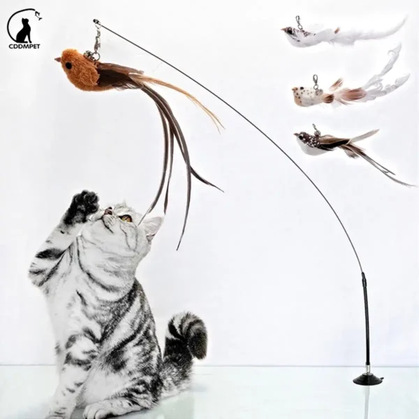 Brinquedo de Passarinho Interativos Gato Pena com Sino Vara que Joga - Imagem 2