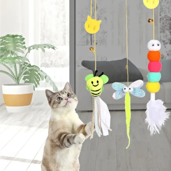 Brinquedos para Gato Lagarta Interativo com Pena Sino e Corda para Pendurar