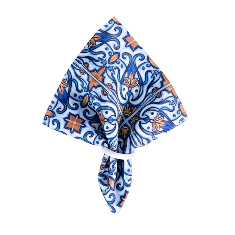 Kit com 6 Guardanapo de Azul Azulejo Estampado Tecido Microfibra Digital 35cm x 35cm