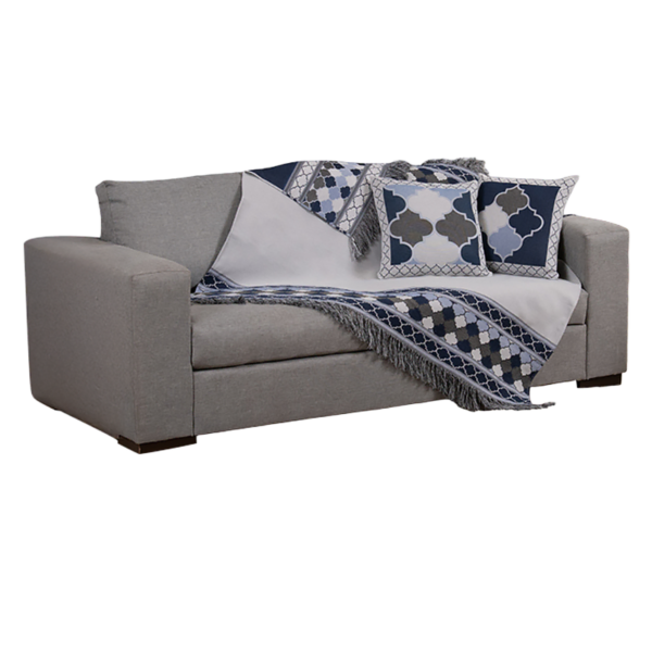 Xale Para Sofá Manta 5 Peças Grécia com Almofadas Cheias em Tecido Jacquard Azul - Imagem 4