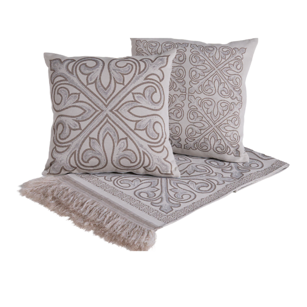 Xale Para Sofá Manta 5 Peças Grécia com Almofadas Cheias em Tecido Jacquard Cáqui - Imagem 6