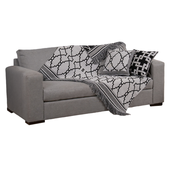 Xale Para Sofá Manta 5 Peças Grécia com Almofadas Cheias em Tecido Jacquard Preto - Imagem 5