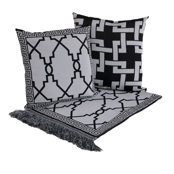 Xale Para Sofá Manta 5 Peças Grécia com Almofadas Cheias em Tecido Jacquard Preto - Imagem 4