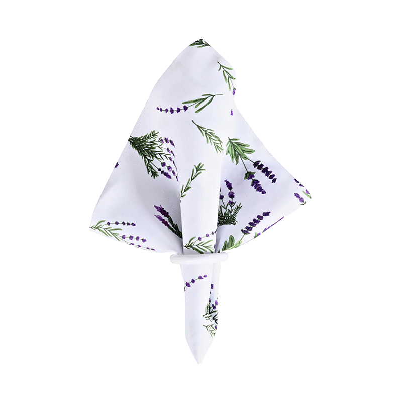 Kit com 6 Guardanapo de Lilás Lavanda Estampado Tecido Microfibra Digital 35cm x 35cm